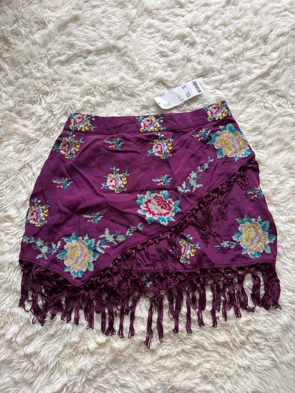 Urban Outfitters Purple Floral Fringe Mini Skirt